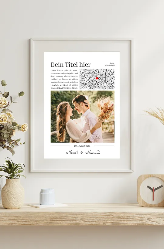 Love Fotoposter mit Datum und Karte
